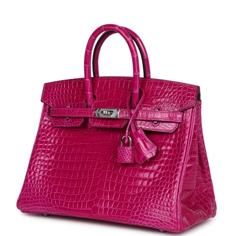 Hermes Birkin 25 Rose Sheherazade Shiny Porosus Crocodile 